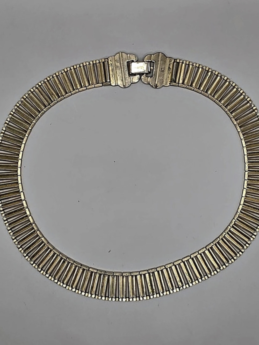 Vintage Gold Tone Ribbed Omega Collar Necklace Choker Statement 16"